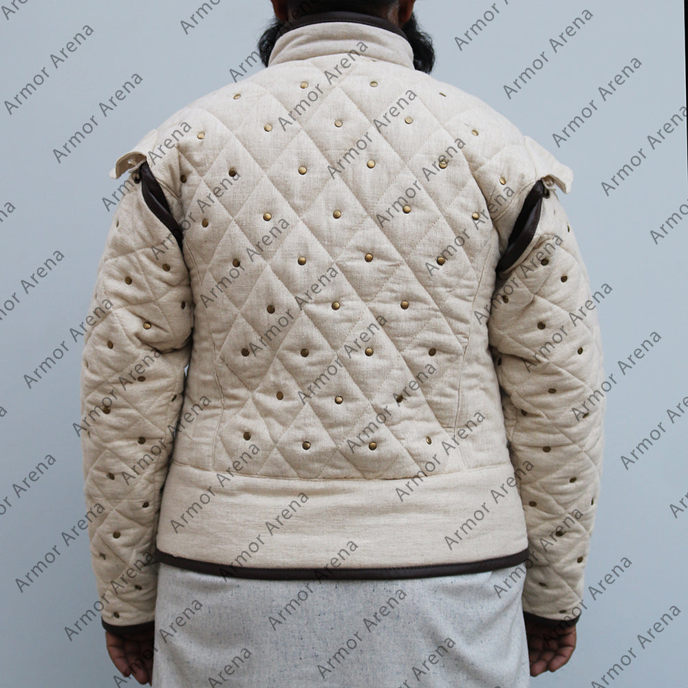 Medieval Viking Padded Gambeson With Leather Trim Ver.3