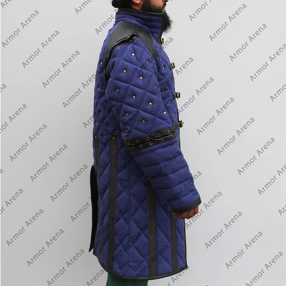 Medieval Viking Padded Gambeson With Leather Trim