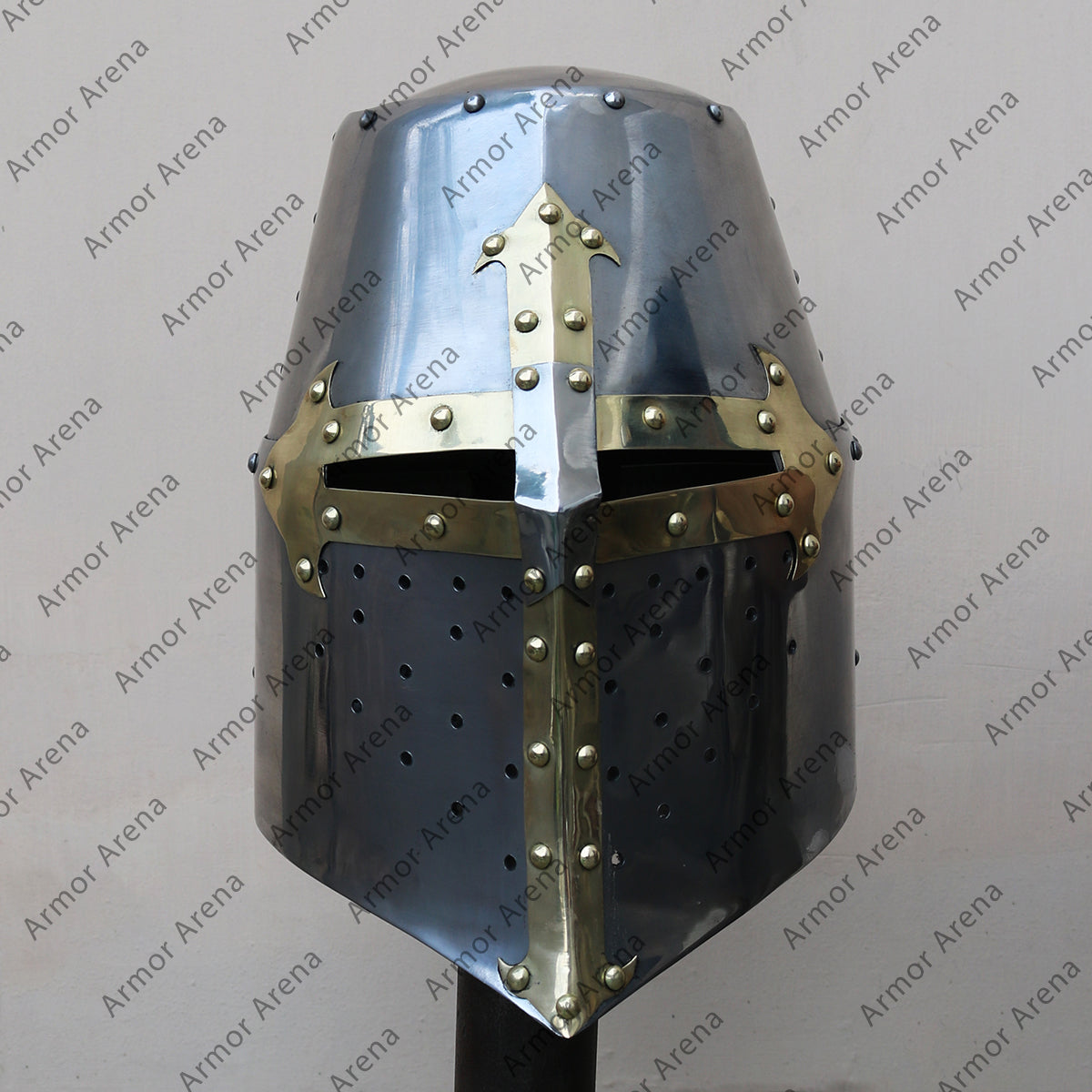 Great Helmet, 14th C  With Brass Edge