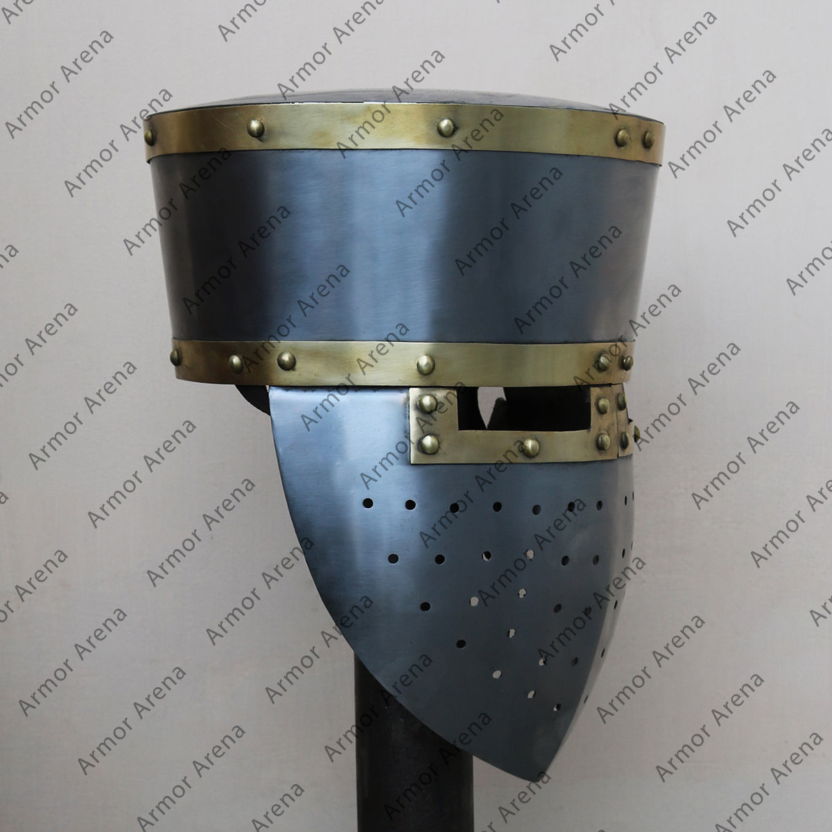 Cylindrical Flat Top Helmet with brass Edges