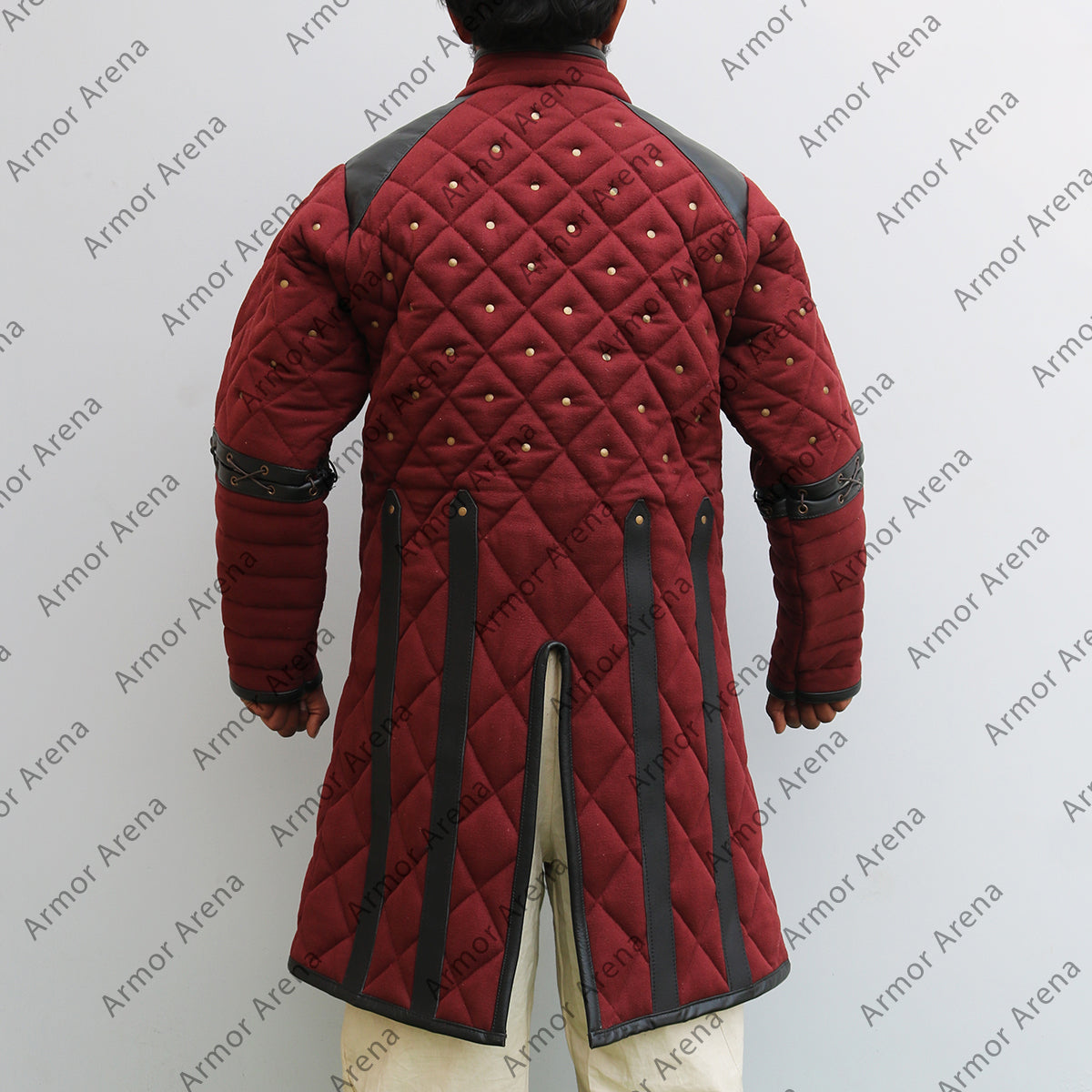 Medieval Viking Padded Gambeson With Leather Trim