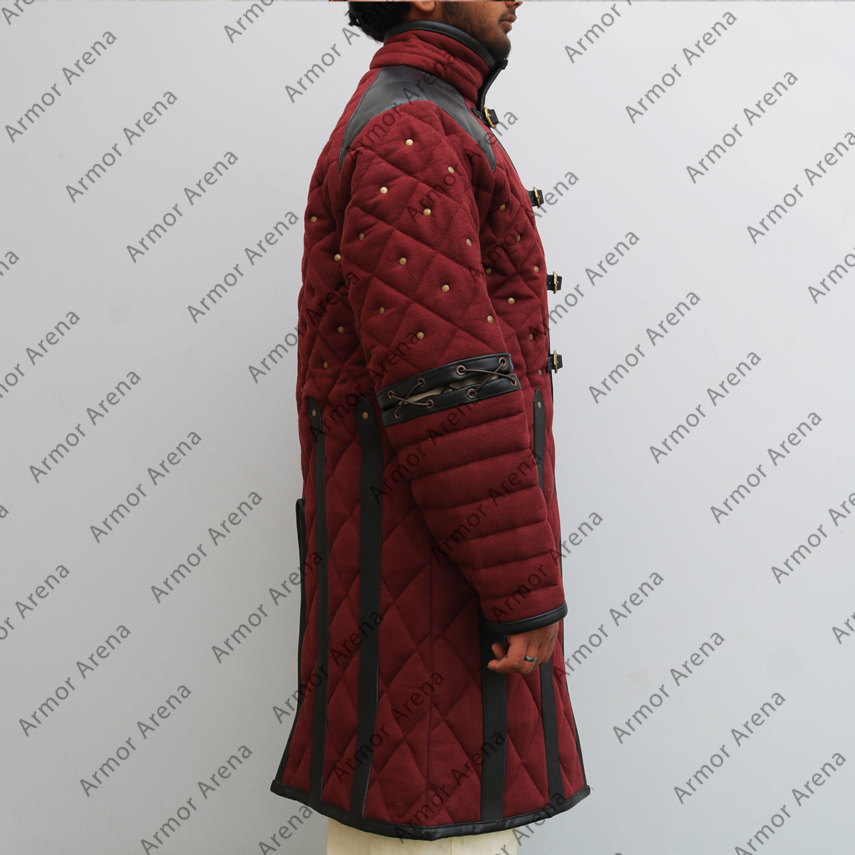 Medieval Viking Padded Gambeson With Leather Trim