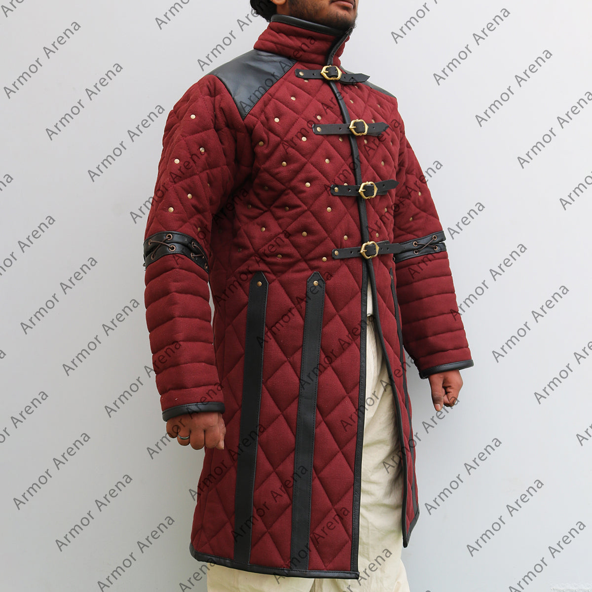 Medieval Viking Padded Gambeson With Leather Trim