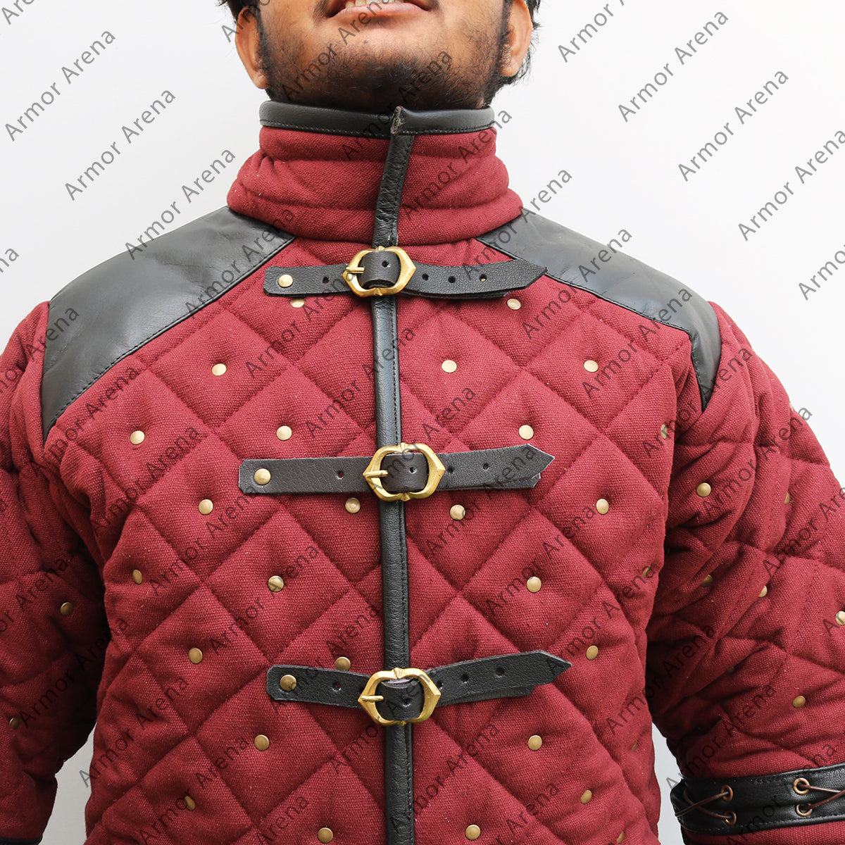 Medieval Viking Padded Gambeson With Leather Trim