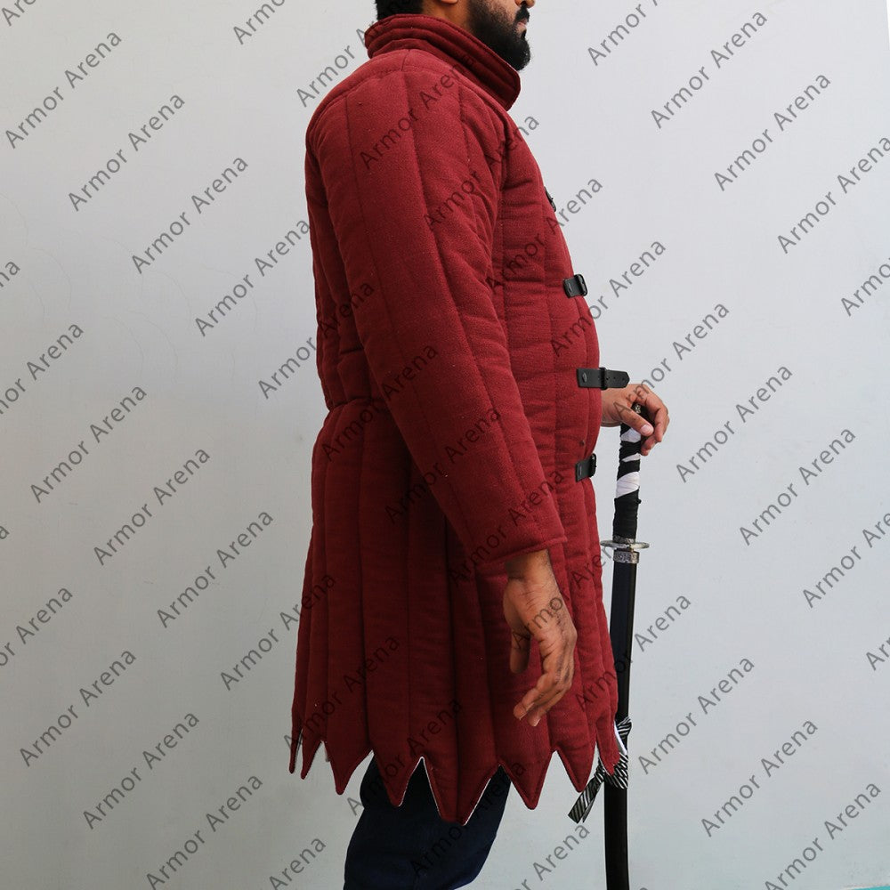 Medieval Gambeson in Linen With Two Colors with Long Sleeves and Pointed Bottom