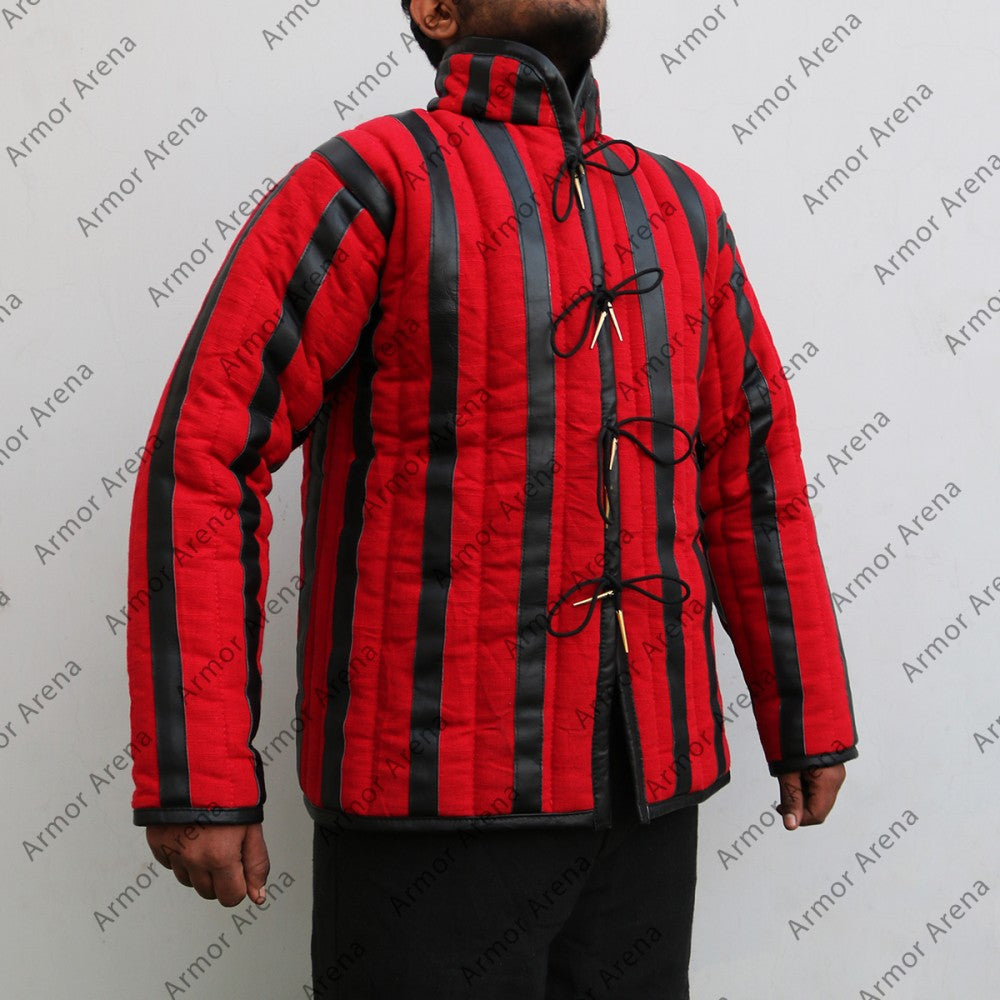 Arming Doublet Diego Linen & Leather Trim 15th Century