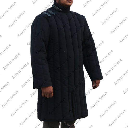 Front Closed Long Sleeves Gambeson with Leather Strap Neck